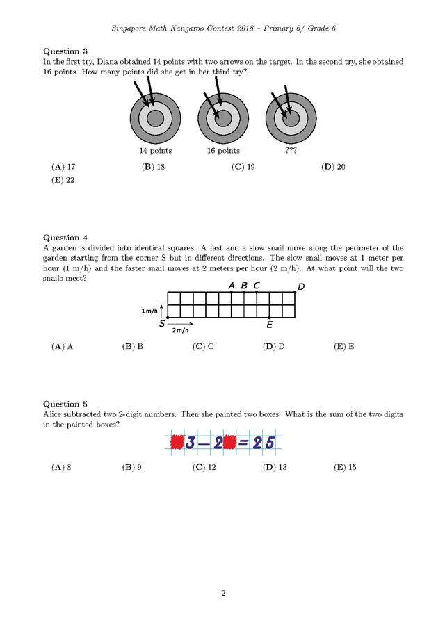 新加坡袋鼠数学竞赛6年级试卷和答案