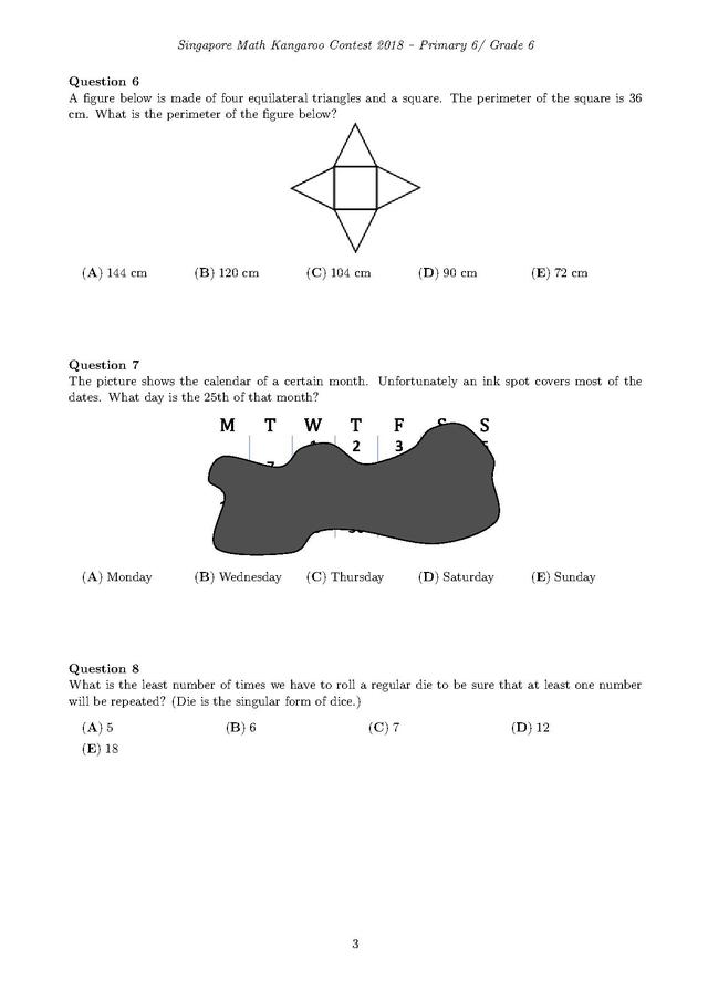 新加坡袋鼠数学竞赛6年级试卷和答案