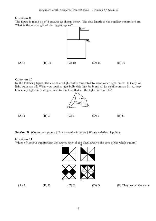 新加坡袋鼠数学竞赛6年级试卷和答案