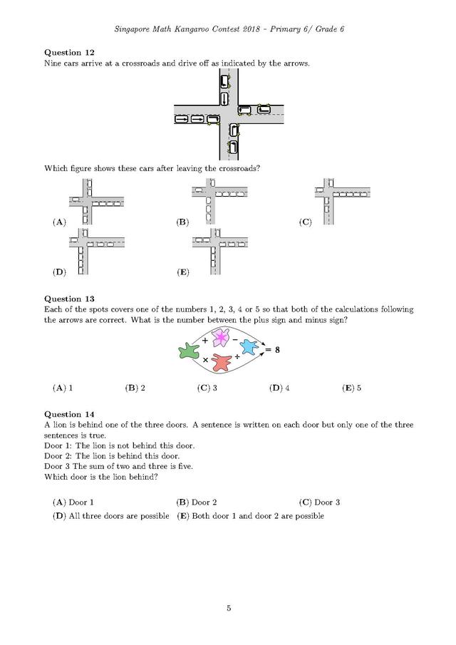 新加坡袋鼠数学竞赛6年级试卷和答案