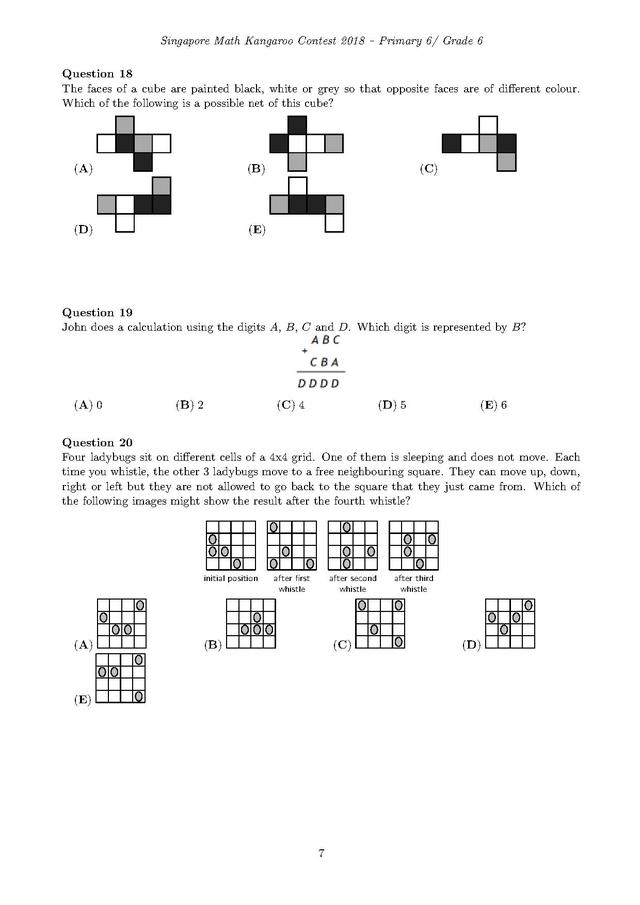 新加坡袋鼠数学竞赛6年级试卷和答案